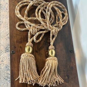 One pair of curtain tassels - cream and tan 28in total length